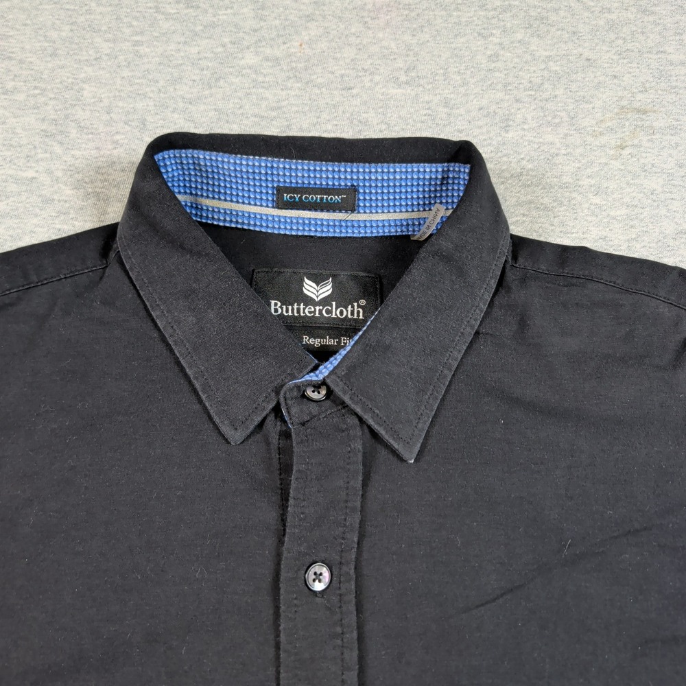 Buttercloth Icy Cotton Shirt Mens XL Regular Fit Black Long Sleeve Button Down